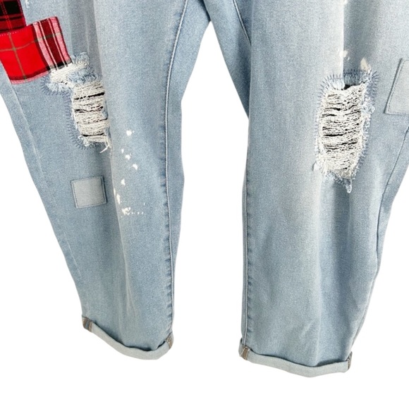 LANE BRYANT Distressed Boyfriend Jeans with Plaid Patchwork Size 22 -- FALL!!!! - Picture 7 of 8